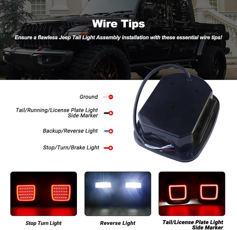 XtraGlow Smoked Halo Tail Lights Square Rear Combination Tail Lights Lamps Assembly Replacement for 1979-2006 Wrangler TJ YJ CJ5 CJ7 with Passenger and Driver Side Marker Stop Turn Signal Brake Lights, 2Pcs - Image 4